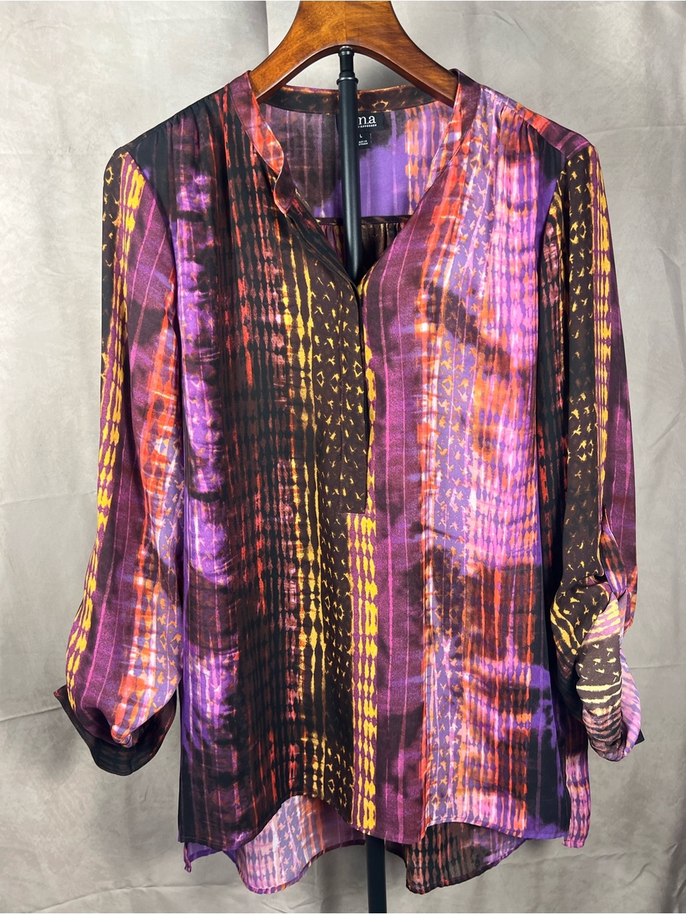 a.n.a. Abstract Multicolor Tunic Blouse Size L Purple Orange